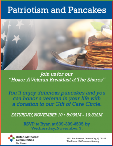 Honor A Veteran Pancake Breakfast @ United Methodist Communities The Shores | Ocean City | New Jersey | United States