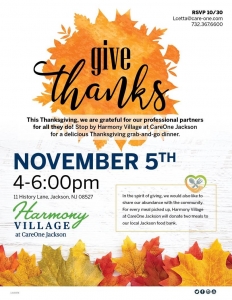 Thanksgiving Grab and Go at Harmony Village Jackson @ Harmony Village at Care-One, Jackson | Jackson Township | New Jersey | United States